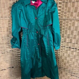 vintage Rothschild vibrant teal and pink rain coat jacket
